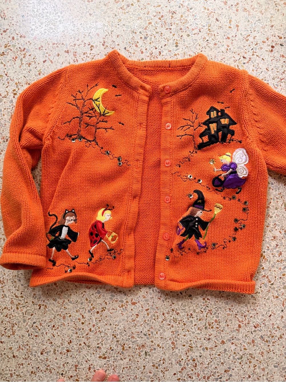 The cutest Kids Halloween Costume Cardigan - Orange Embroidered